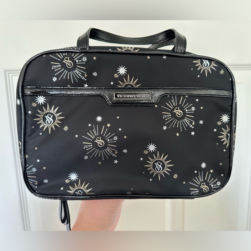 NWOT Victoria's Secret Toiletry Travel Bag Celestial Gold Silver Starburst
